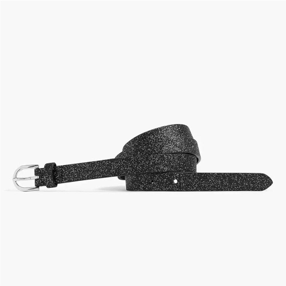 J. Crew Glitter Belt Black Leather Sparkle